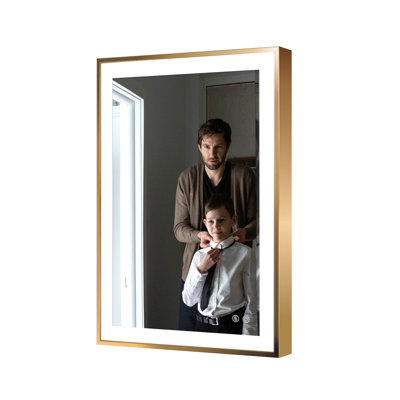 Miroir rectangulaire à DEL, miroir de coiffeuse avec antibuée, capteurs tactiles