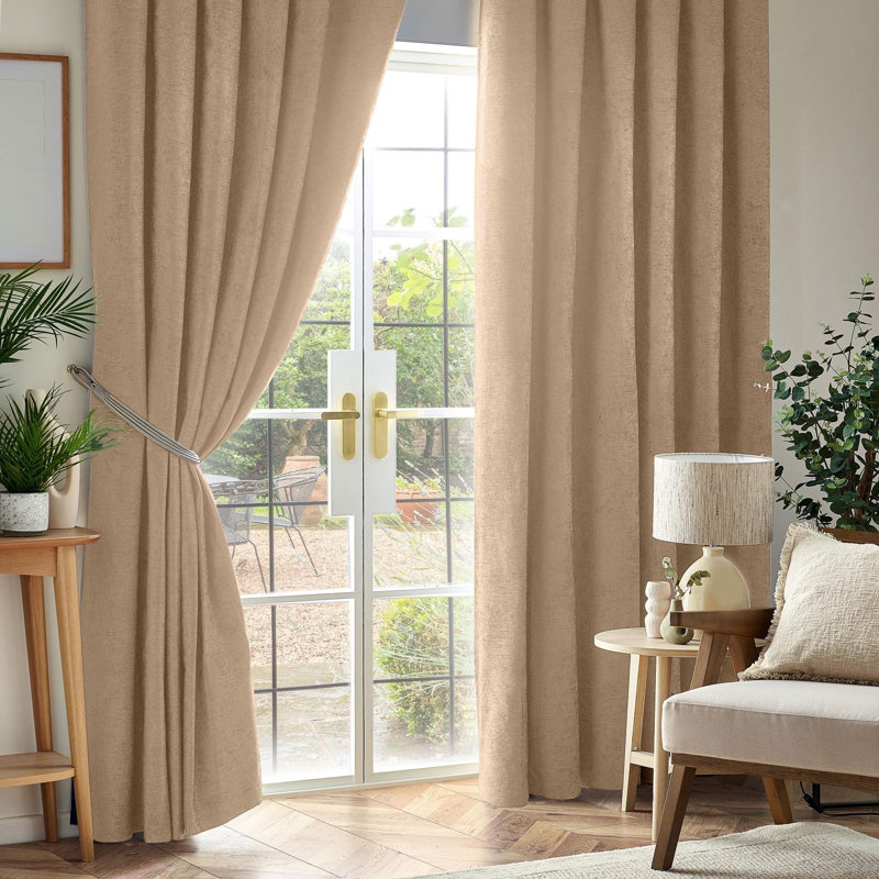 Eilfried Chenille Pencil Pleat Taped Top Curtains, 168cm Width x 229cm Drop, Beige