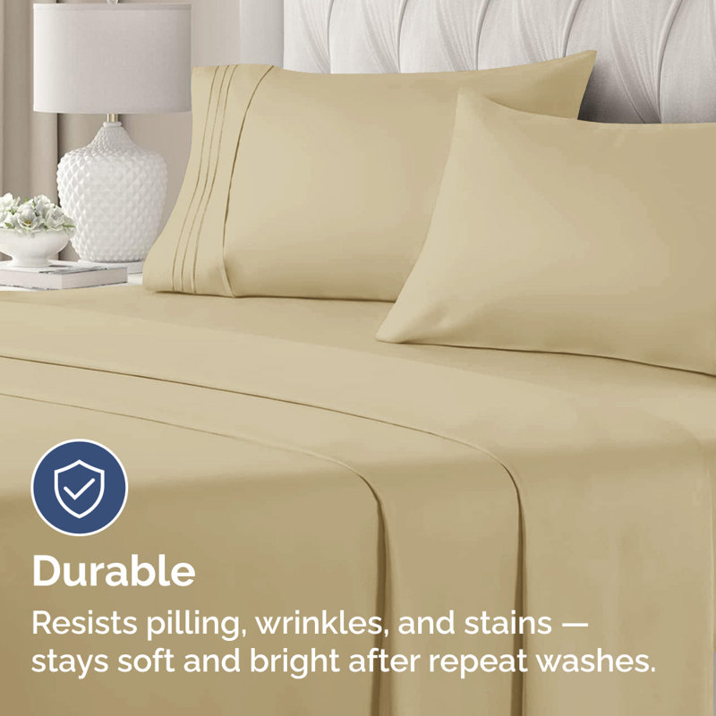 Microfiber Pillowcase Set of 2, Soft Double Brushed Pillow Covers, Breathable & Easy Care, Beige, King