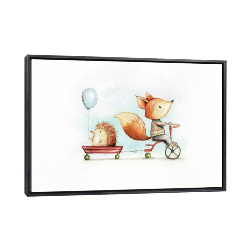 «Best Friends» par Mike Koubou - impression d'art graphique, H 18 po x l 26 po x P 1,5 po, Toile avec cadre noir patiné
