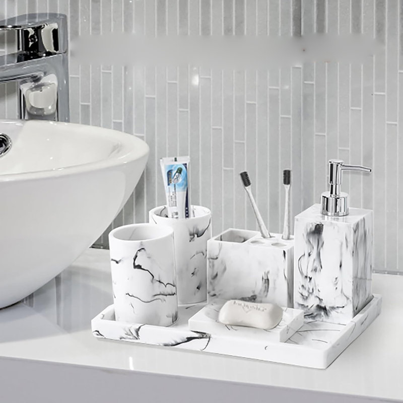 Resin Retro Marble Bathroom Accessory Set
