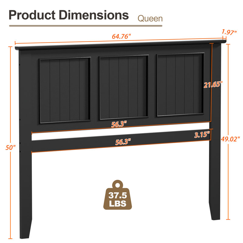 Panel Wood Headboard, Black, Queen