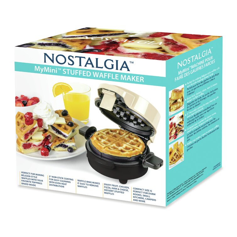  Nostalgia MyMini Personal Electric Waffle Maker, 5-Inch Cooking  Surface, Waffle Iron for Hash Browns, French Toast, Grilled Cheese,  Quesadilla, Brownies, Cookies, Aqua: Home & Kitchen