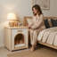 Maison moderne pour animaux avec coussin confortable, table d'appoint double usage, style décontracté américain, jaune pour petits chiens, 21 tables, jaune, motif