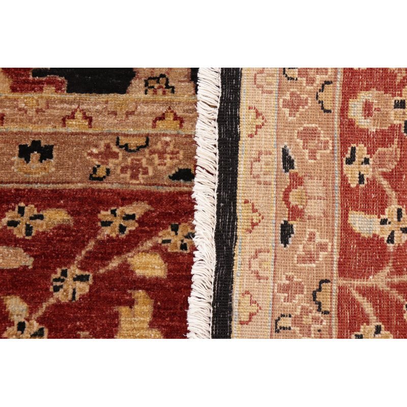 Tapis oriental noir / rouge en laine noué à la main 10 pi 1 po x 14 pi Dorn