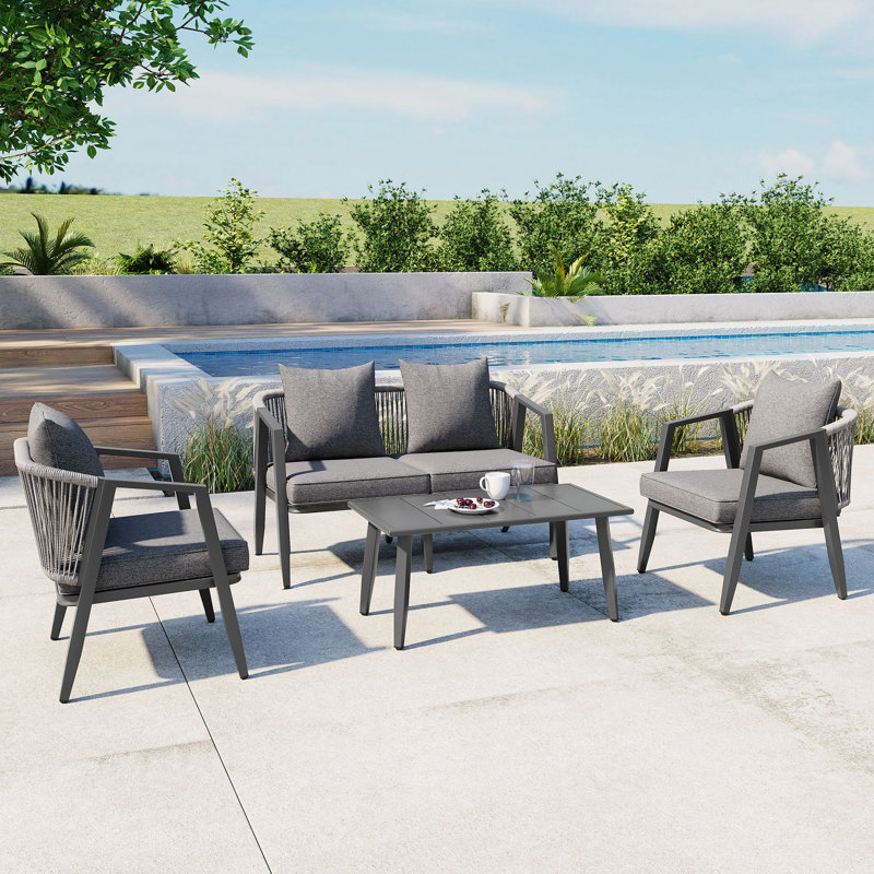 Durable And Comfortable Outdoor Seating Set,Suitable For Patios, Lawns, And Poolsides, Gray Cushion/Gray Frame