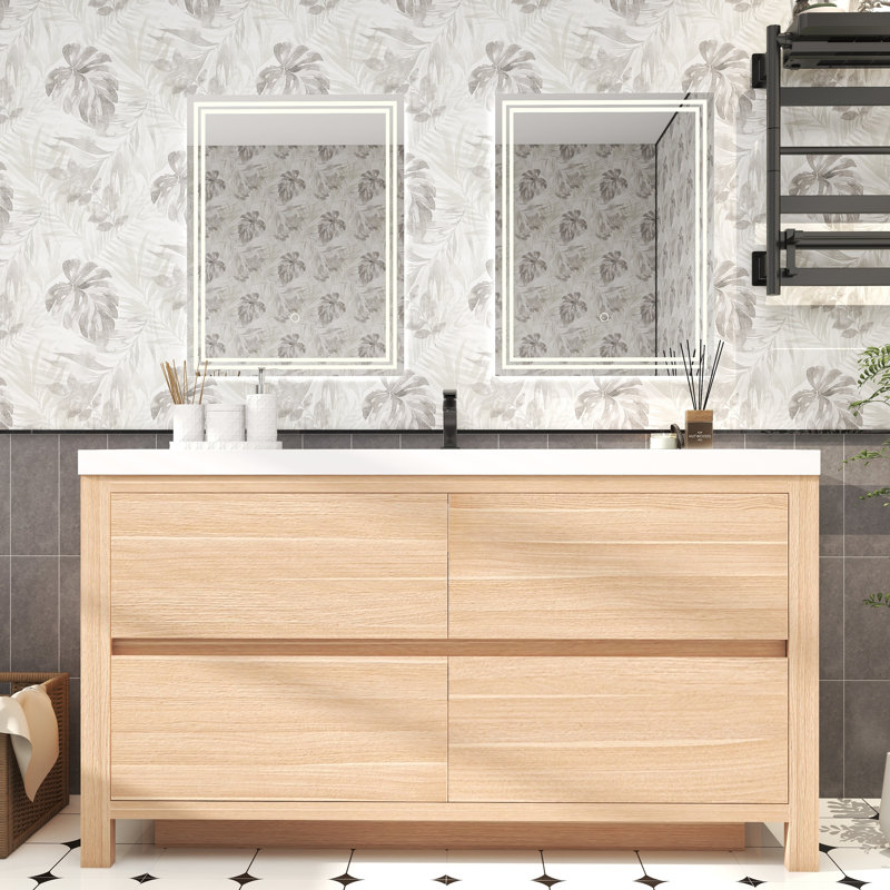 Bethalto 59.06'' Single Bathroom Vanity with Acrylic Top, Light Oak