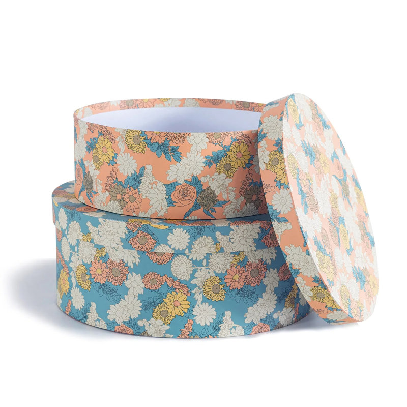 Buskus 2 Piece Decorative Box Set, Beige/Blue/White Floral 1