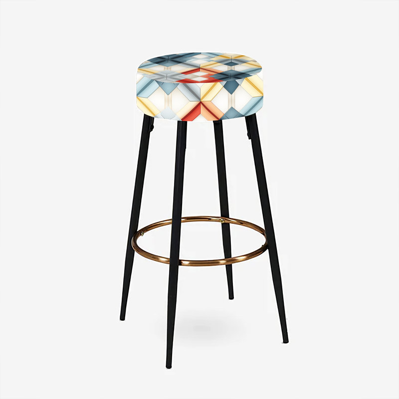 Ensemble de 2 tabourets de bar géométriques à motif géométrique gris et rouges