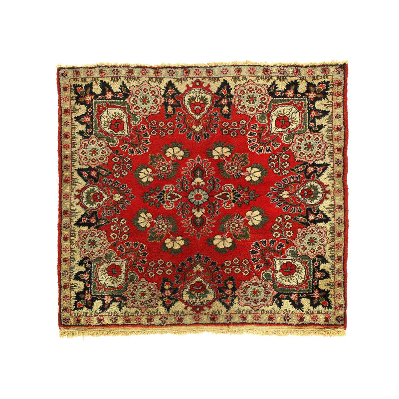 Tapis carré en laine rouille de conception unique 3 pi 3 po x 3 pi 3 po années 1900