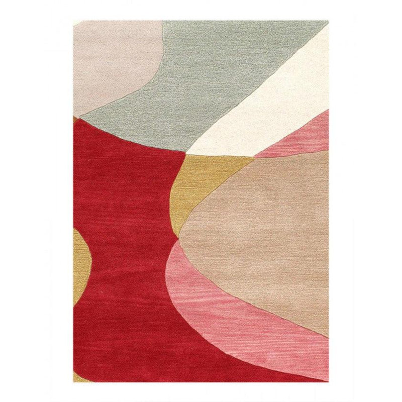 Tapis bleu clair / orange / rouge en laine / coton touffeté à la main à motif abstrait 7 pi 9 po x 9 pi 9 po Abstract