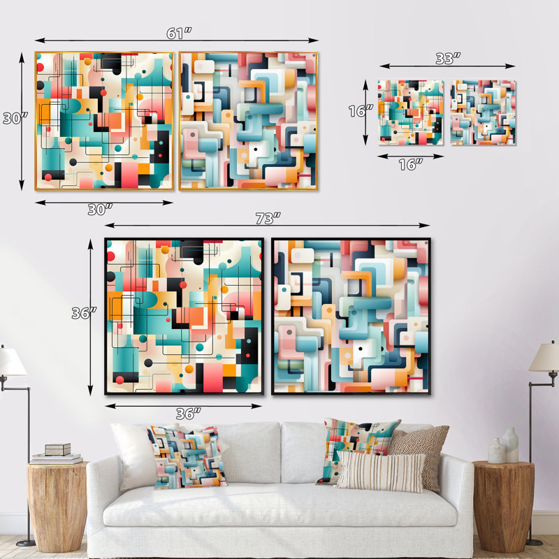 Corstiaan - Ensemble de 2 collages abstraits carrés, Cadre flottant noir, H 16 po x l 33 po