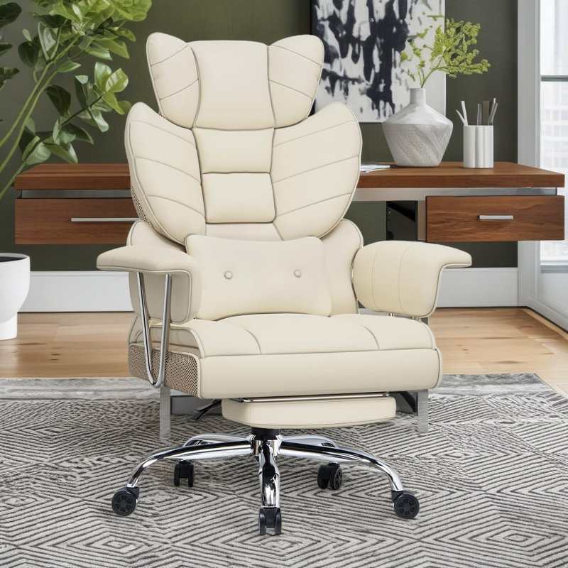 Ergonomic High Back Executive Office Chair with Retractable Footrest, Lumbar Support and Adjustable Height, Faux Leather