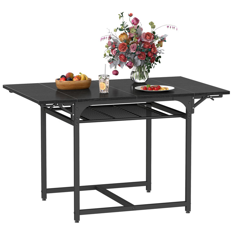 Extendable Unfinished Metal Base Dining Table, Black, Black