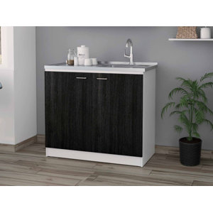 Napoles Utility Sink Cabinet With Integrated Steel Sink, Dark Walnut Frame