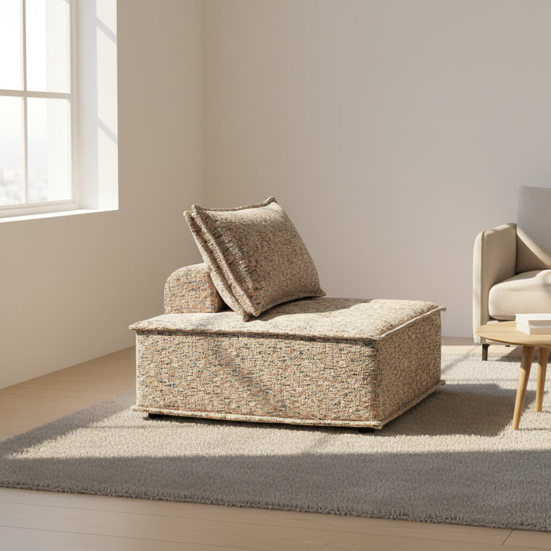 Tufted Upholstered Modular Lounge Accent Chair – Single, Comfy & Modern, Blue 100% Linen
