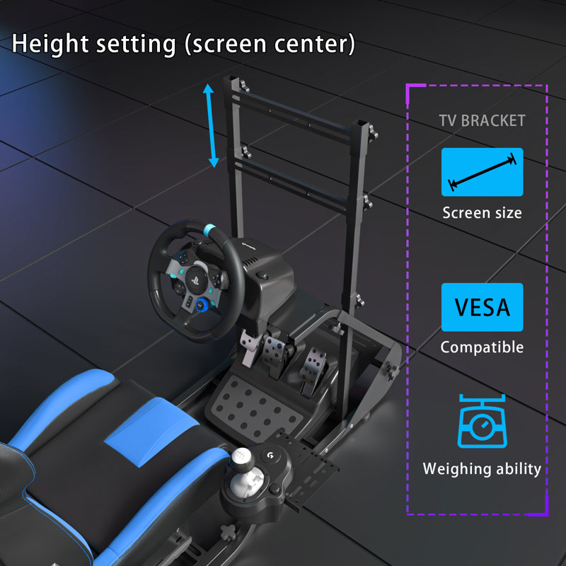 Poste de conduite amélioré et stable, compatible avec les simulateurs de conduite réglables Fanatec, PXN, Thrustmaster et Logitech, à l'exception des freins à main, des pédales et du moniteur