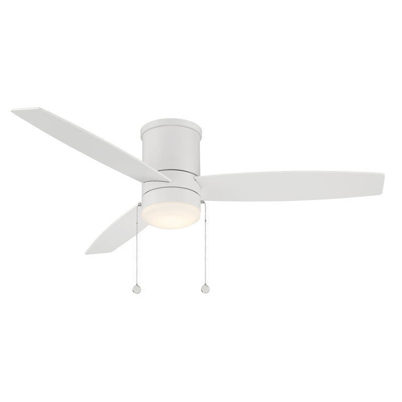 52 Atlantis 3 - Blade Flush Mount Ceiling Fan with Pull Chain and Dimmable LED Light Kit Included, Matte White