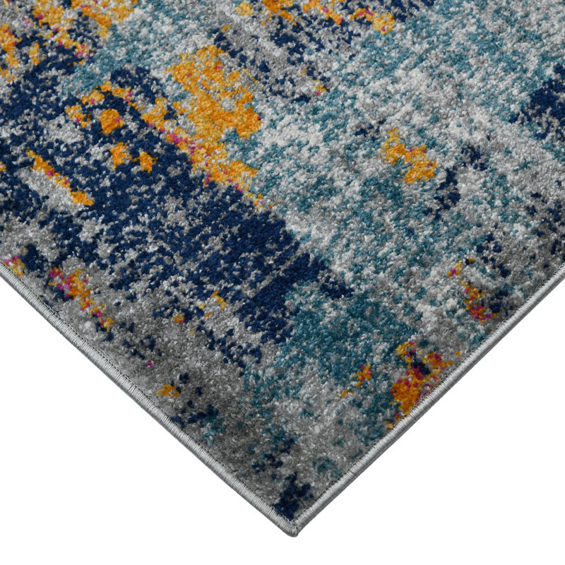 Blue and Orange Synthetic Bohemian Runner Rug 2 ft 7 in x 8 ft