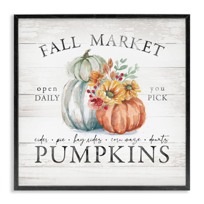 Automne, marché, citrouilles, campagne rustique, signe, fleurs d'automne, estampe numérique encadrée, art texturé par Courtney Morgenstern