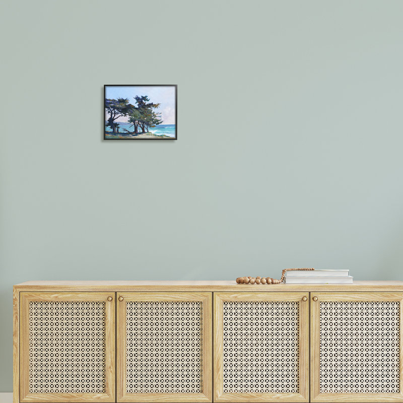 «Coastal Sandy Trees Ocean Waves», art de la giclée encadrée par Ed Penniman, Giclée encadrée noir minuit