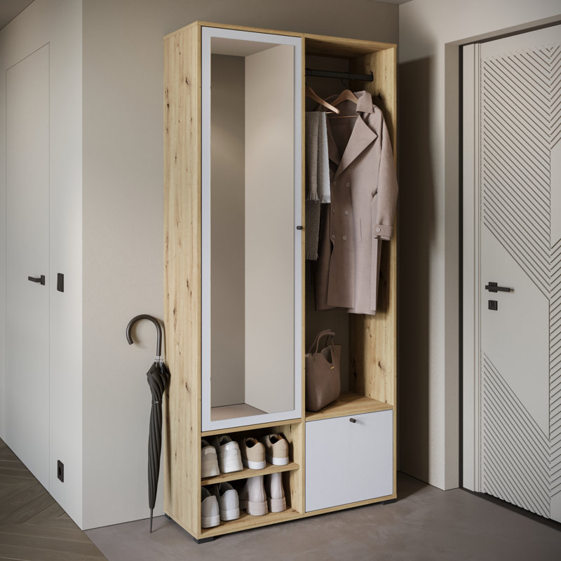 Hall Tree 90cm Wide with Shoe Storage, Brown;White