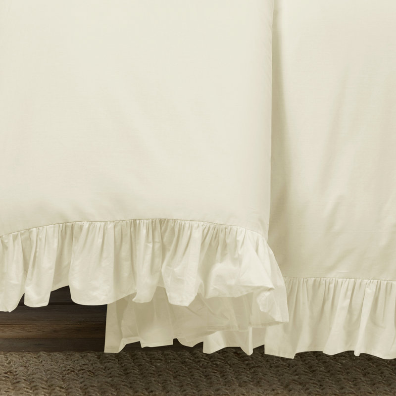 Ivory Full/Queen Ruffled Cotton Duvet Cover Set
