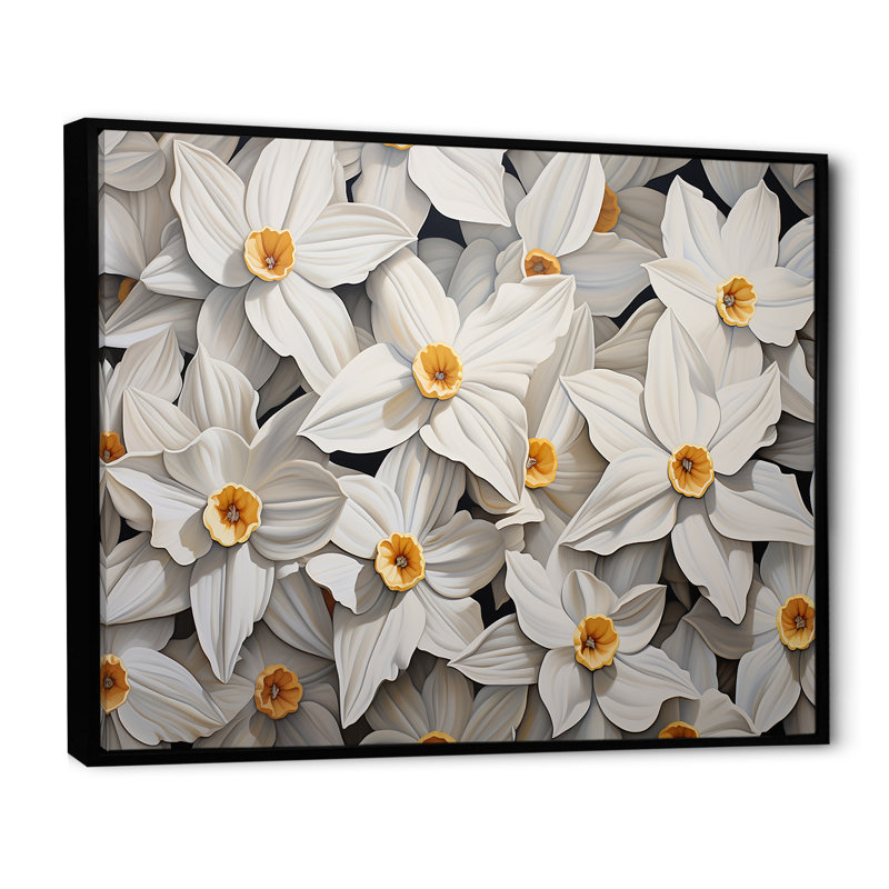Minimalisme - Jonquilles blanches III - Imprimé, Cadre flottant noir, H 12 po x l 20 po x P 1 po