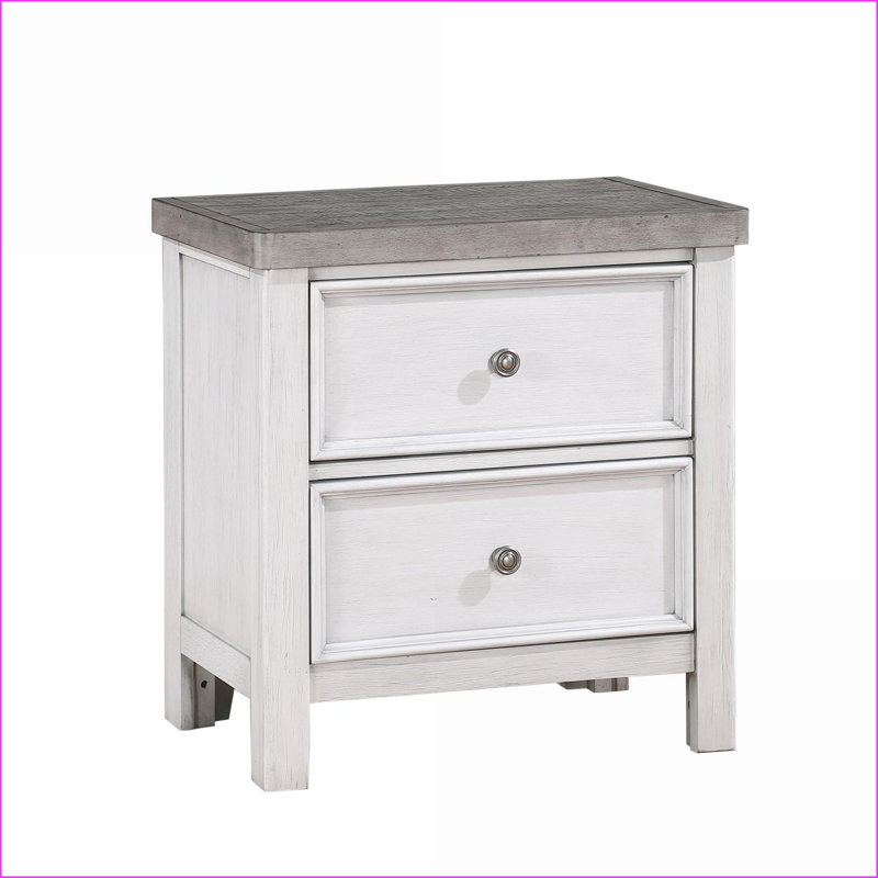 Table de chevet 2 tiroirs 2 tons blanc / gris sans assemblage