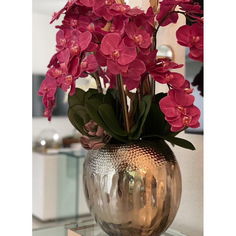 Olympian Phalaenopsis Orchids Centerpiece in Planter, Pink, Gold