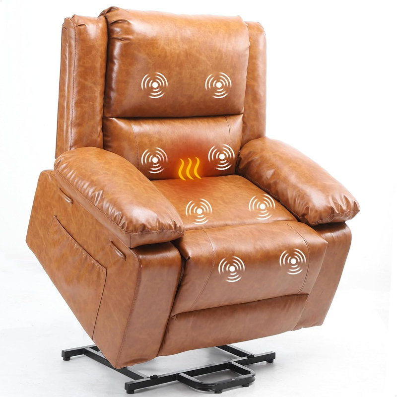 Power Lift Recliner Chair - Heat and Massage, PU Leather Electric Lift Recliner for Elderly & Mobility Impaired，Reclining Sofa with Side Pocket for Living Room