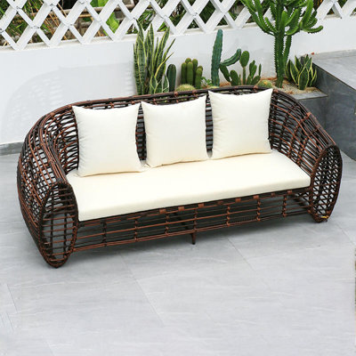 Cambelle 90.55'' Wide Rectangle Wicker Patio Sofa with Cushions