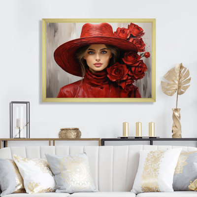 Red Hat Fashion Rose Woman - Fashion Canvas Art