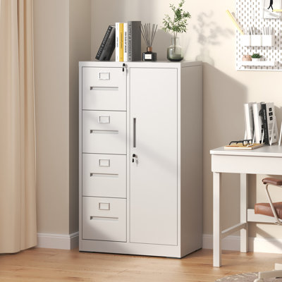 4-Drawer Metal Vertical Filing Cabinet with Lock and 1 Door for Home Office, Steel Storage Cabinet for Hanging Legal/Letter/A4 Size Files by Inbox Zero