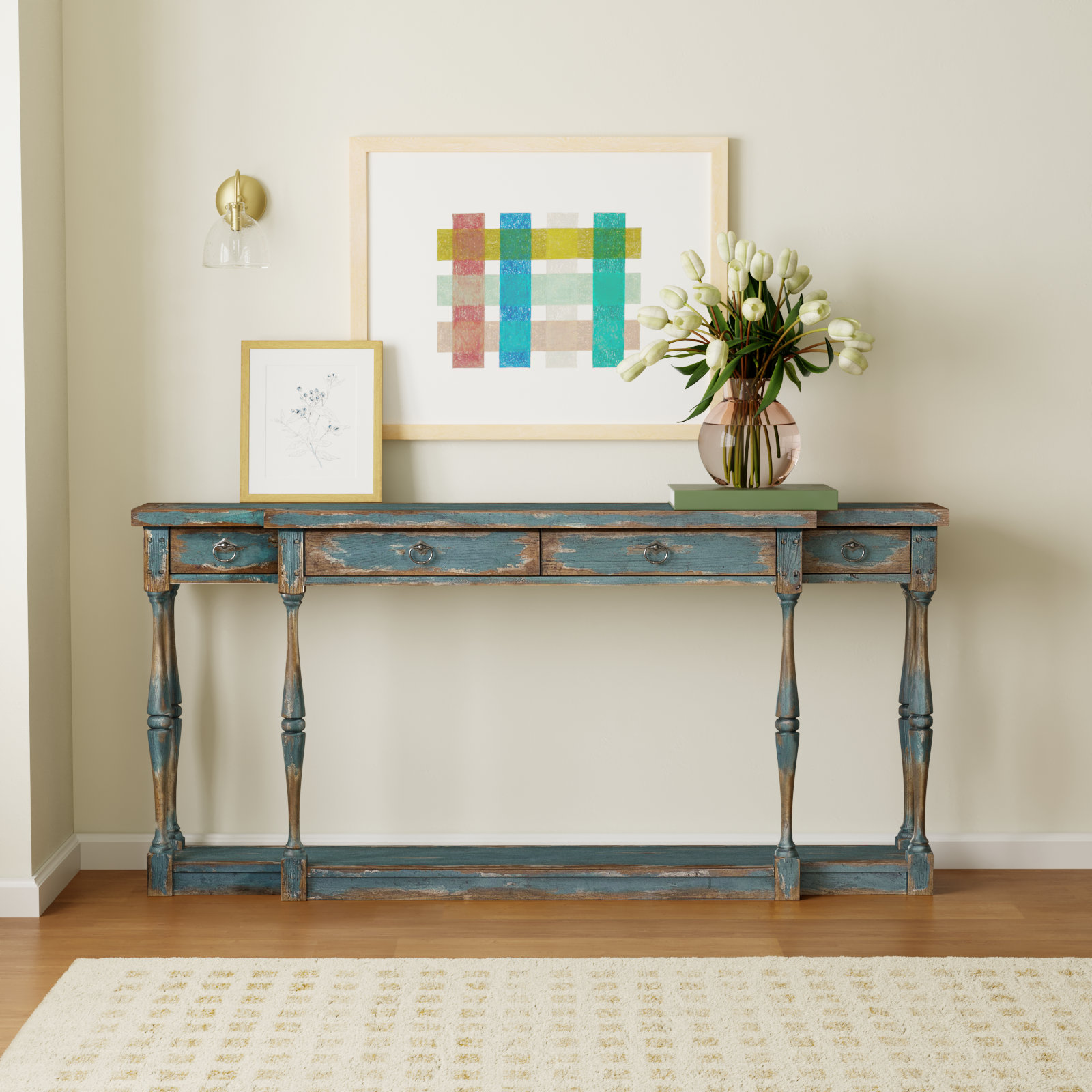 Sanctuary 72" Console Table, Antique Steel Blue