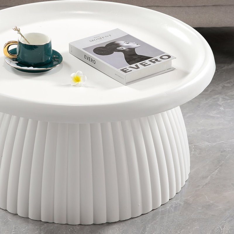 Table basse ronde blanche en oxyde de magnésium cannelé 27,56 po, Ivory White