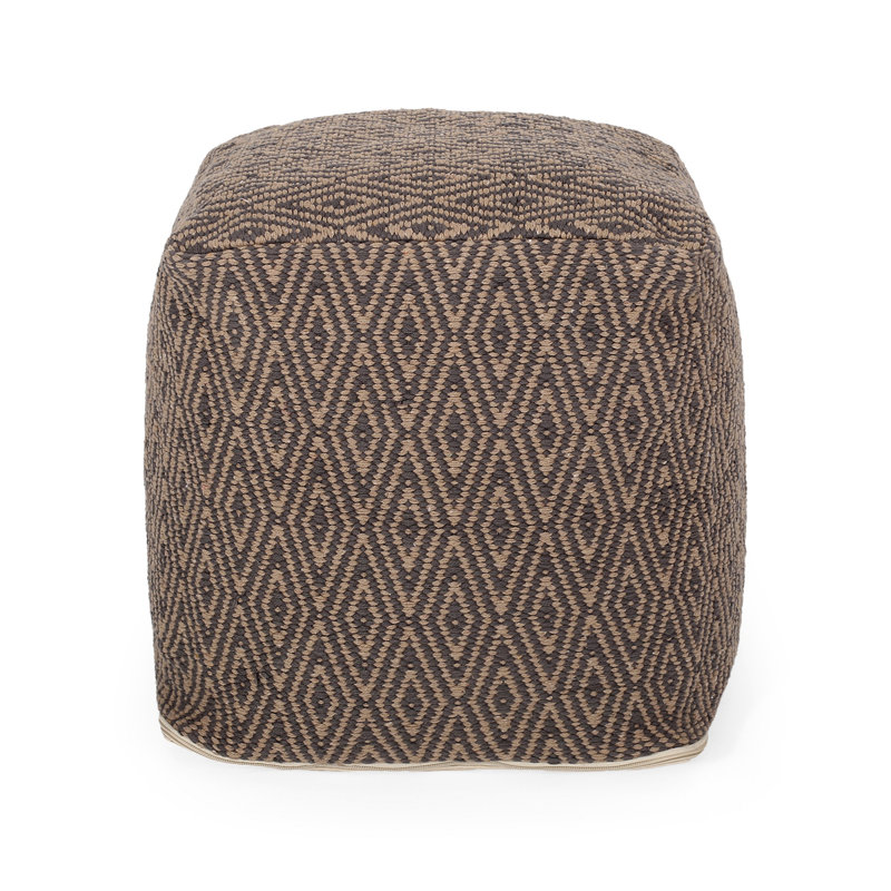 Amuleto Hand - Loomed Cotton Pouf, Brown/Gray