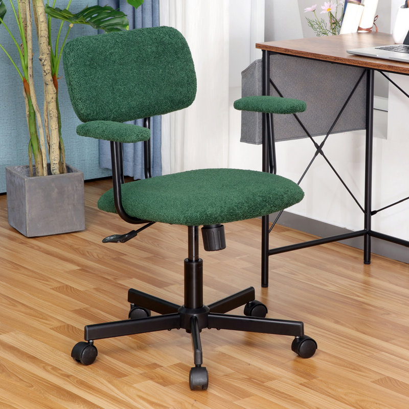23'' Lamb Wool Armrest Task Chair - Adjustable Swivel with Tufted Back, Green, Yes