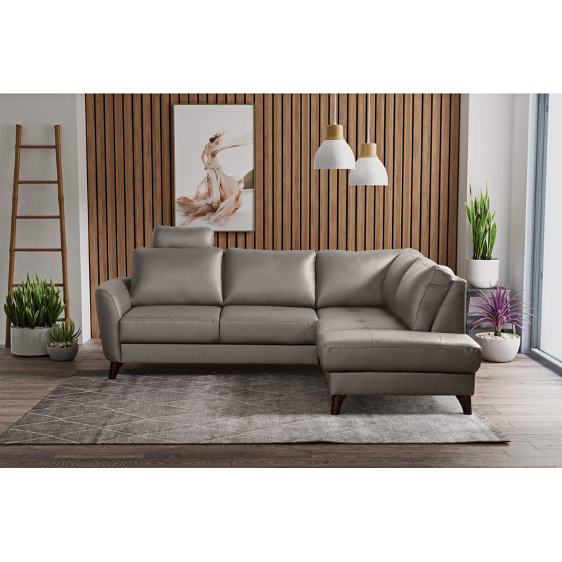 Migues Leather Corner Sofa with Sleeping Function and Storage, Right Hand Facing, Grey