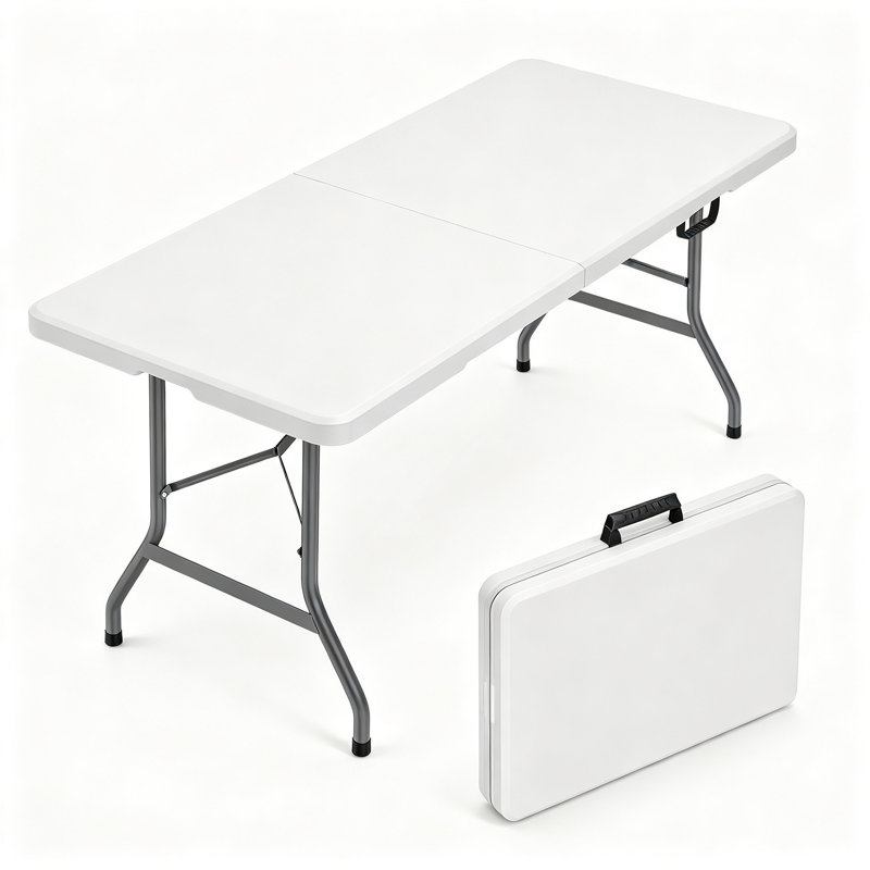 Table pliante en plastique robuste de 6 pi, table pliante portative avec poignée de transport pour les événements intérieurs et extérieurs