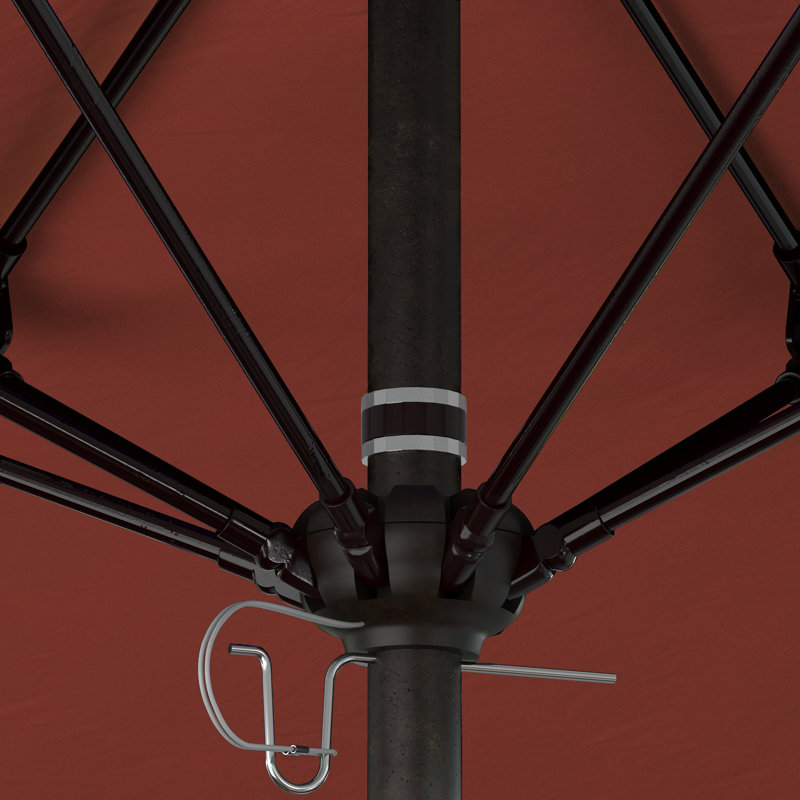Parasol de marché commercial en aluminium Geil, Toile Sunbrella® rouge Jockey, Bronze