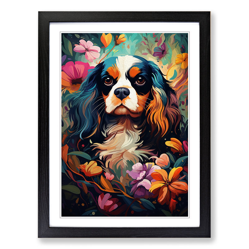 Cavalier King Charles Spaniel Orphism No.2 - Single Picture Frame Print on Wood, 34cm H x 25cm W x 2cm D, Black Framed