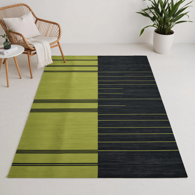 Tapis intérieur / extérieur noir HorizontalStripes, Rectangulaire 3 pi x 5 pi