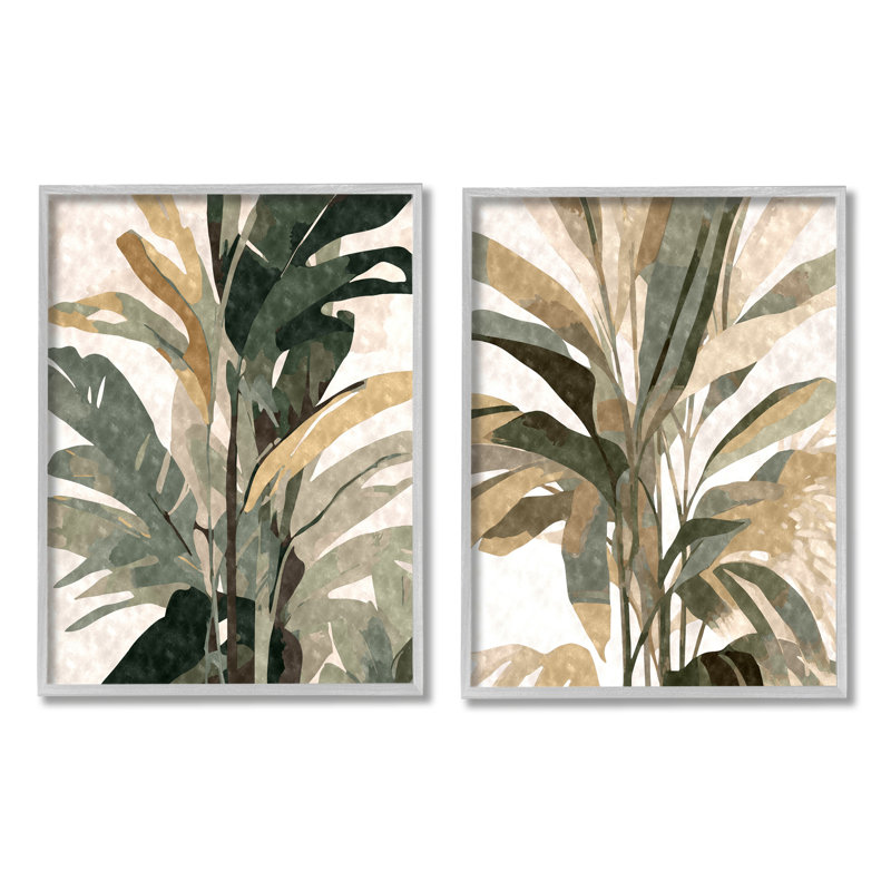 «Modern Palm Leaves», impression sur bois 2 pièces, Estampe numérique Farmhouse, H 30 po x l 48 po x P 1,5 po