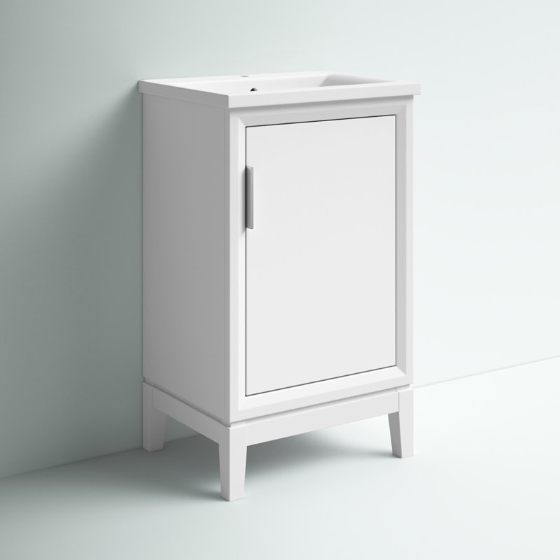 Finkbeiner 20.4'' Single Bathroom Vanity with Ceramic Top, Pure White, Silver