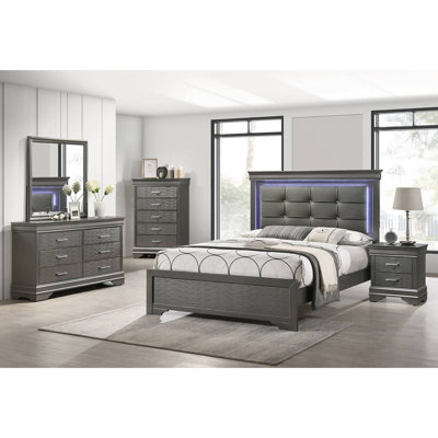Mobilier de chambre à coucher moderne à finition grise avec tiroirs 1 pièce Modern Transitional