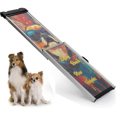Retractable Aluminum Dog Ramp for Cars, Portable Telescoping Ramp with Non-Slip Surface for Trucks & SUVs