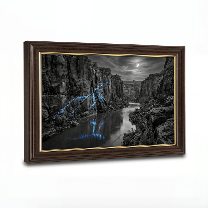 Art mural antique sur toile encadré doré pour le salon, la chambre à coucher, le bureau ou le vestibule - décoration murale décorative avec rivière de montagne