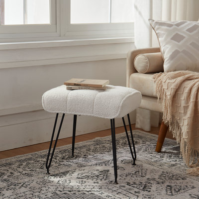 17" Modern Teddy Fleece Vanity Stool with Tufted Plush Soft Cushion