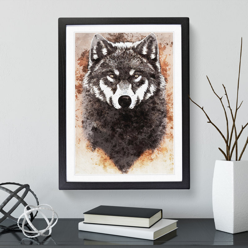 XV1022-5275X Wolf Painting No.1 1 Piece Single Picture Frame Wall Art, 46cm H x 34cm W x 2cm D, Black Framed